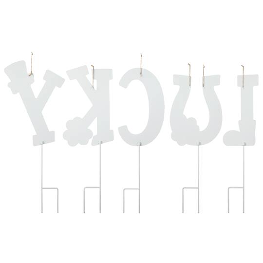 Glitzhome® Set of 5 St. Patrick's Metal "Lucky" Yard Stake